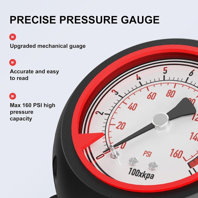 ATVEE Bike Pump, 25” Height Full Size Bicycle Pump with 160 PSI High Pressure, Bike tire Pump with Presta and Schrader Valve, Bike Air Pump for Bike Tires, Balls and Swimming Ring,Bike Pumps with Psi Gauge… - Image 3
